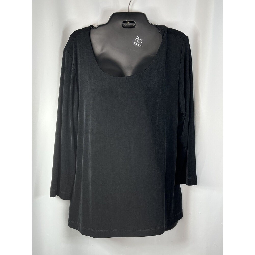 Chico's Travelers Shirt Womens 2 L Black Scoop Neck Long Sleeve Knit Basic Top